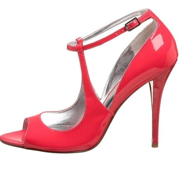 Guess Naga Hot Pink Patent Leather Strappy Stiletto Heels with Box Barbiecore 6 - Picture 11 of 13